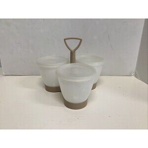 vtg Tupperware condiment caddy server set beige  jars lids